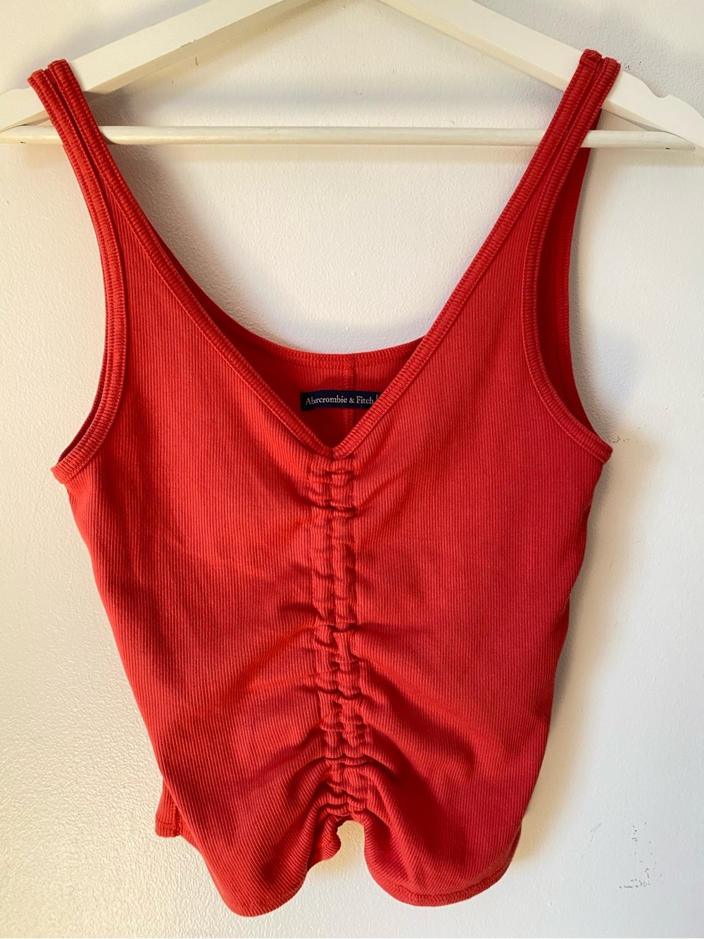 Abercrombie & Fitch Coral-Red Ruched Ribbed Tank
